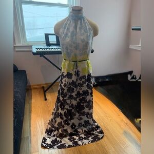 Milly Floral Long Belted Dress High Neck Front Cutout, Size 4, Not Worn, No Tags